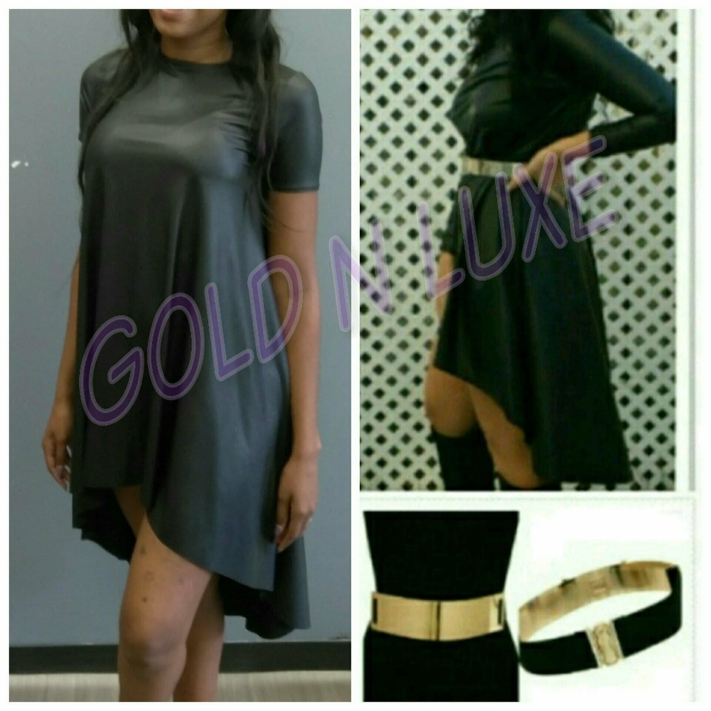 Black leather front dress
